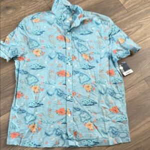 St. John's Bay Men's Teal and Coral Patterned Shirt